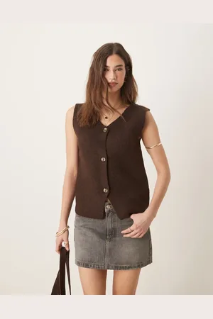 Threadbare Button down knit vest in chocolate