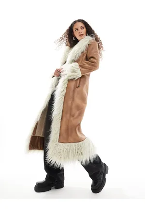 Urban Code Faux fur edged maxi coat in tan