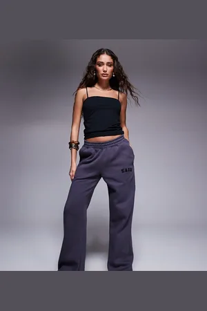 Kaiia Petite embroidered logo wide leg sweatpants in dark