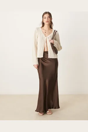 Threadbare Satin midi skirt in chocolate