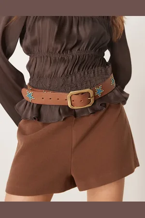 Free People Starcrossed studded leather belt in bronze age