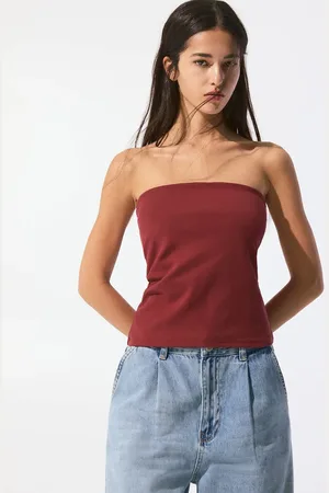 Pull&Bear Longline bandeau top in burgundy