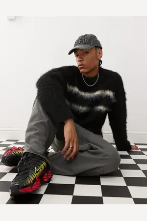 The Ragged Priest Brushed faux mohair knitted sweater with white stripes in
