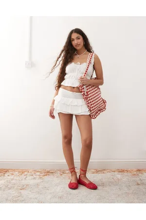 Miss Selfridge Tiered mini skirt in cream