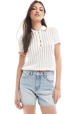 Monki Knit polo top with stitch details in
