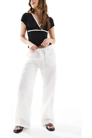 Daisy Street Broderie anglaise low rise wide leg pants in