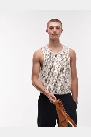 Topman Open mesh tank top in ecru