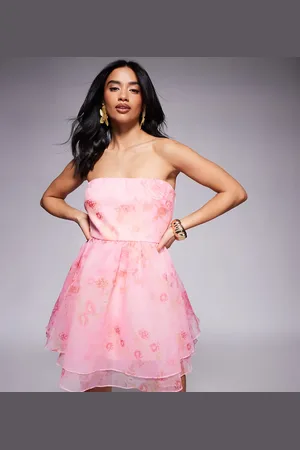 Lace & Beads Organza babydoll micro mini dress in baby floral