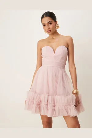 Lace & Beads Ruffle hem sweetheart mini tulle dress in baby