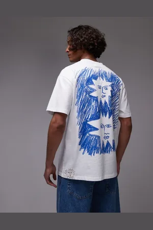 Topman Premium oversized fit T-shirt with front and back sun doodle print and embroidery in