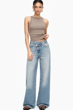 Pull&Bear Crossover waist mid rise wide leg jeans in