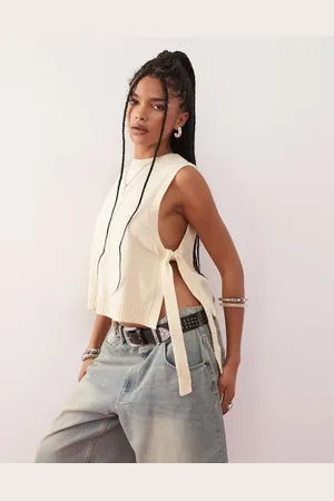 Reclaimed Knit layering tank top with tie sides in butter
