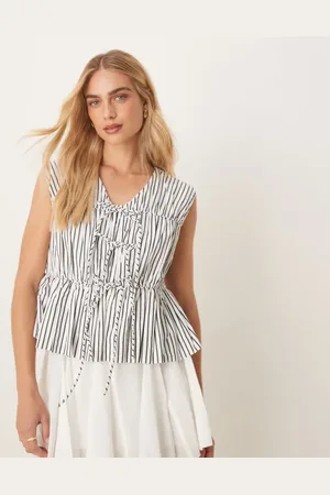 Y.A.S Sleeveless tie front poplin top in black and white stripe
