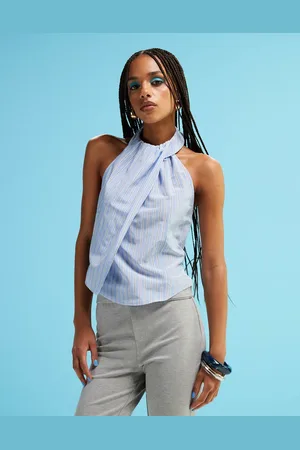 ASOS Halterneck tie back poplin top in stripe