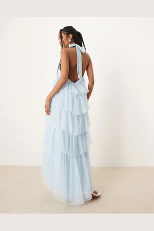 Lace & Beads Backless tiered tulle maxi dress in soft