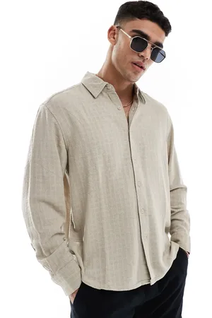 Only & Sons Linen mix long sleeve loose fit shirt in beige