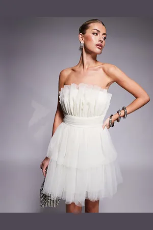 Lace & Beads Tiered structured mini dress in ivory