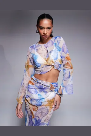 ASOS Long sleeve chiffon crop top in shell print - part of a set
