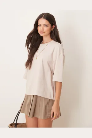 Gina Tricot Crew neck oversized relax fit boxy t-shirt in light beige