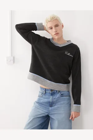 COLLUSION Knit v neck boxy sweater in charcoal