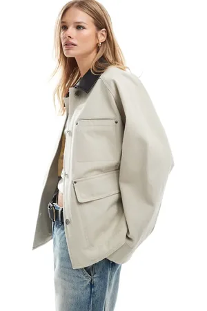 Pull&Bear Corduroy collar worker jacket in stone