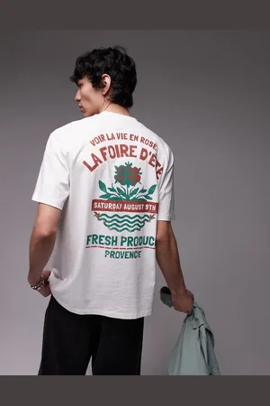 Topman T-shirt with front and back roses print in ecru