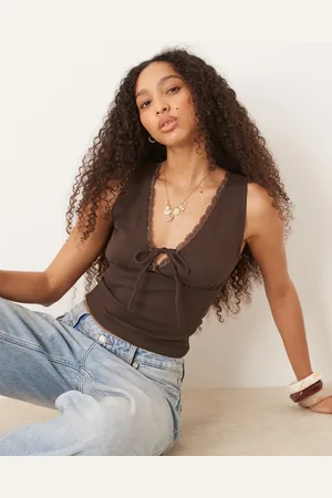 Gina Tricot Ribbed tie front tank top in