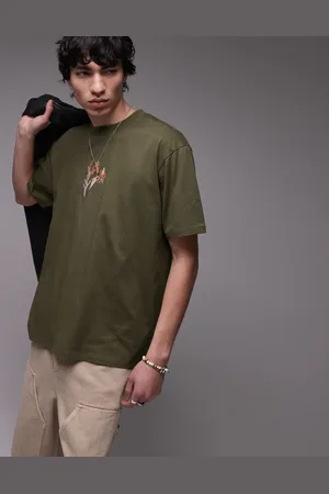 Topman Premium t-shirt with floral embroidery in dark
