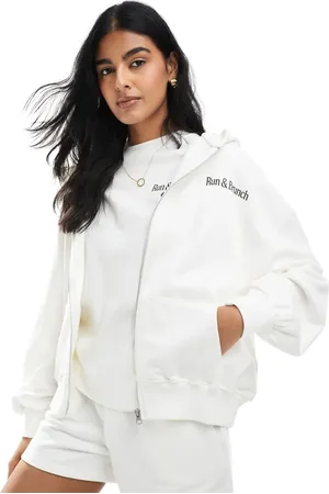 Pull&Bear Running Club oversized zip through hoodie in ecru
