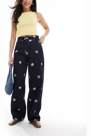 Dr Denim Donna baggy boyfriend jeans with flower embroidery