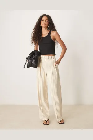 ASOS Tailored wide leg pants with pleat details in buttermilk stripe