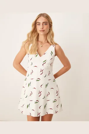 Abercrombie & Fitch High v neck linen blend mini dress in print