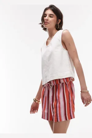 Topshop High rise drawstring linen mix shorts in stripe