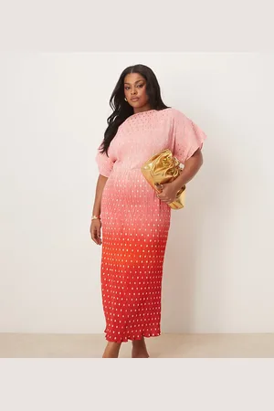 Never Fully Dressed Tilly off-shoulder plisse midaxi dress in sunset ombre