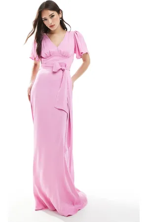 Maids to Measure Bridesmaid flutter sleeve maxi dress in orchid