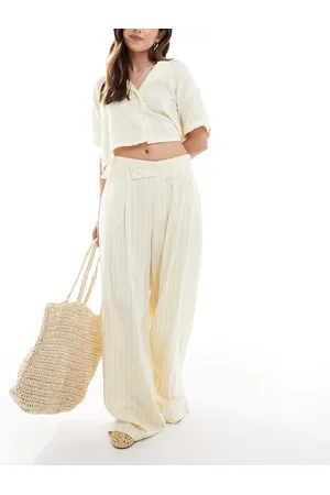 Stradivarius Pleat front wide leg tailored pants in pale pinstripe