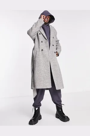 ASOS Oversized herringbone overcoat in gray