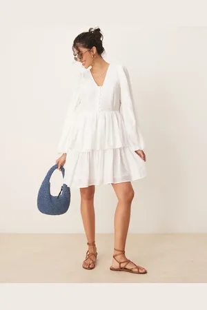 Y.A.S Puff sleeve button front boho mini dress in
