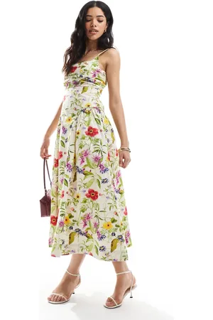 French Connection Monica poplin midi dress in white floral print