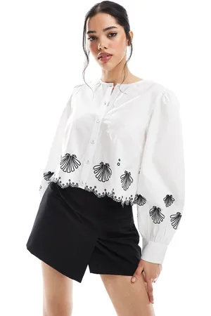 French Connection Cambria cotton blouse with embroidery in white