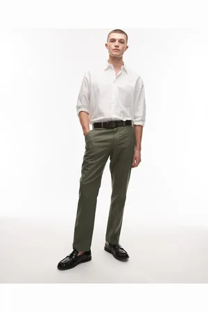 Topman Straight fit linen blend suit pants in khaki