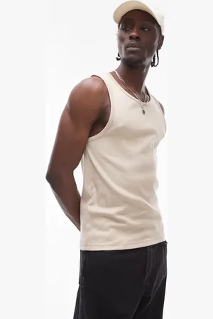 Topman Ribbed tank top in stone
