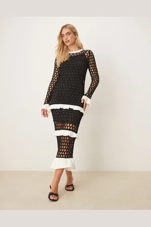 Never Fully Dressed Crochet ruffle maxi dress in and white