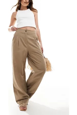 French Connection Wide leg linen look pants in tan