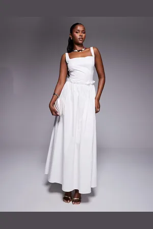 Kaiia Exclusive poplin square neck ruffle waist maxi dress in