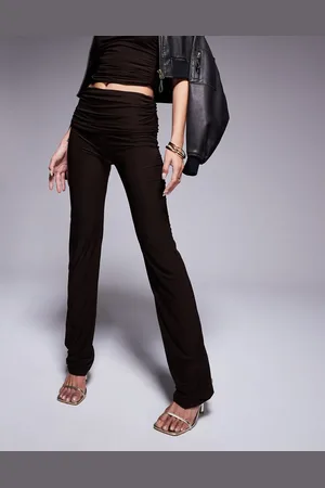 Kaiia Exclusive slinky folded waist flared pants in chocolate - part of a set