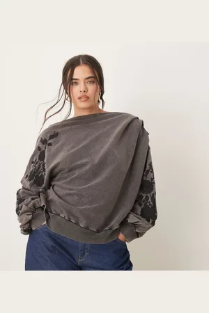 ASOS ASOS DESIGN Curve off the shoulder sweatshirt with embroidery in washed