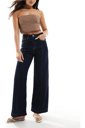 ONLY Hope high waist wide leg jeans with front seam detail in dark