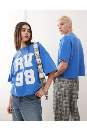 Reclaimed Unisex cropped boxy sweat t-shirt with varsity logo in