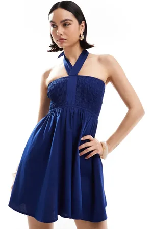 Esmée Esmee Exclusive halter shirred top mini beach dress in
